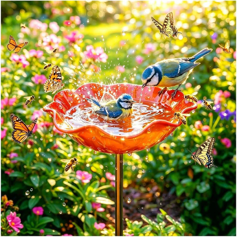 Colorful Metal Flower Stake for Birds, Bees & Butterflies